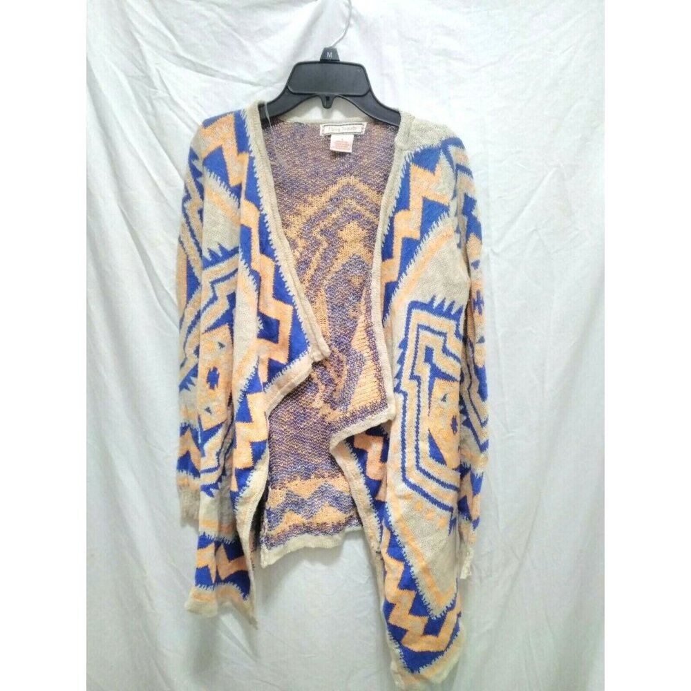 Flying Tomato Aztec Open Front Cardigan Sweater Beige Orange Blue SW3029 S